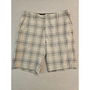 Volcom Surf & Turf Hybrid Shorts Mens 34 Grey Tan Plaid 4Way Stretch Boardshorts